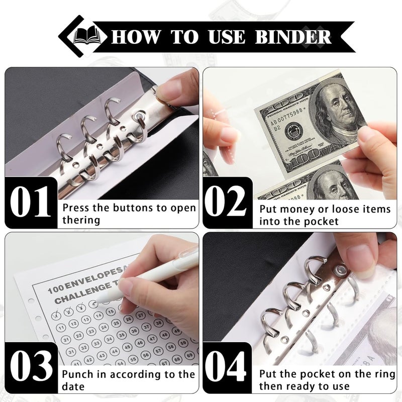 NICOOTH 100 Envelopes Money Saving Binder A5 Savings Challenge Book Easy and Fun Way to Save $5050 - Image 2